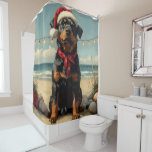 Cortina Para Box Rottweiler Dog Christmas Vintage Beach<br><div class="desc">Traga o calor dos feriados para a costa com esta charmosa design inspirada na vintagem, que apresenta um cão festivo sentado numa praia serena. Com um clássico toque de feriado de tons nostálgicos e vibrações costeiras, esta trabalho de arte captura a magia do Natal pelo mar. Perfeito para espalhar alegria...</div>
