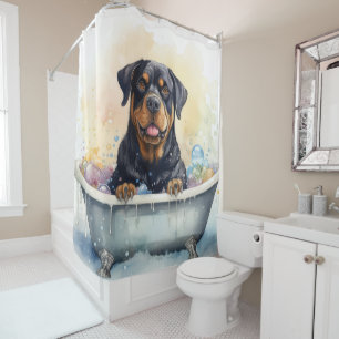 Cortina Para Box Rottweiler Na Bathtub Watercolor Dog Art