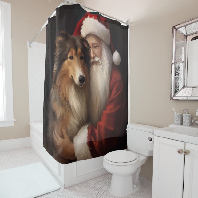 Cortina Para Box Rough Collie com Papai Noel Natal Festivo (In Situ)