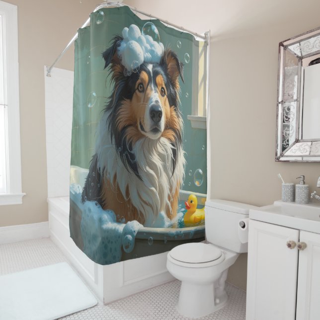 Cortina Para Box Rough Collie Desleixado Sonolento Fofo Engraçado (In Situ)