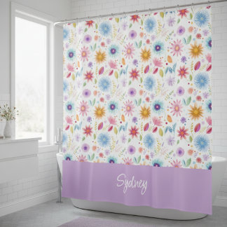 Cortina Para Box Roxo Azul Rosa Boho Flor de Campo Personalizado