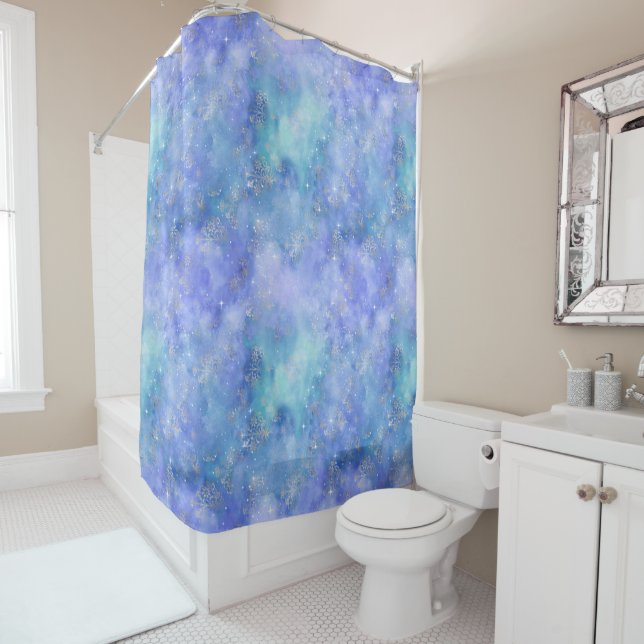 Cortina Para Box Roxo Blue Night Sky Watercolor Teal (In Situ)