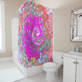 Cortina Para Box Roxo e Laranja Groovy Abstrato Retro Espiral