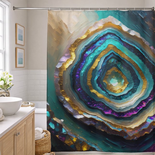 Cortina Para Box Roxo e Turquesa Azul Geodo Dourado (Criador carregado)
