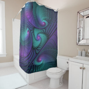 Cortina Para Box Roxo encontra Arte Fractal abstrato Turquesa moder