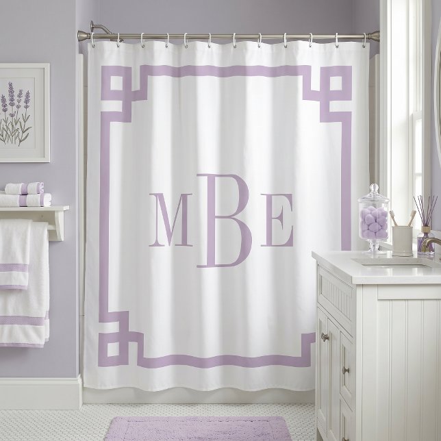 Cortina Para Box Roxo Lilás e Branco Greek Key | Monogramado (Criador carregado)