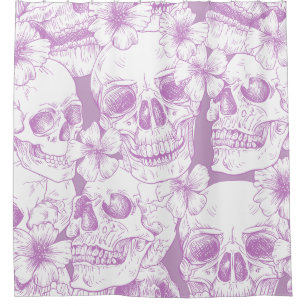 Cortina Para Box roxo pastel flores de caveira esqueleto flores