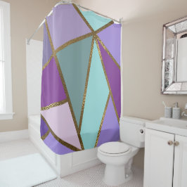 Cortina Para Box Roxo Rosa Azul Turquesa e Dourado Bronze Geométric