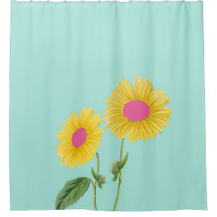 Cortina Para Box Russo Vintage Girassol Flor Moderno Pastel Azul