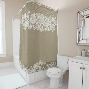 Cortina Para Box Rustic Kraft & White Lace Casa de Campo Delicada