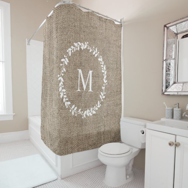 Cortina Para Box Rustic Laurel Wreath Farmhouse Style Monogramas S (In Situ)