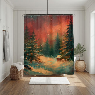 Cortina Para Box Rustic Winter Wonderland Christmas Shower Curtain