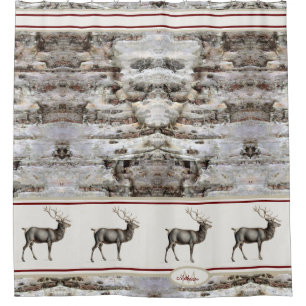 Cortina Para Box Rústica Elk/ Reindeer Family Monograma do que cinz