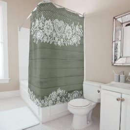 Cortina Para Box Sage Green Russe Wood & White Lace Farmhouse