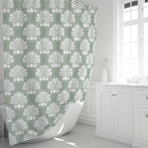 Cortina Para Box Sage Verde e Concha Marinha Costeira Branco 