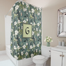 Cortina Para Box Sage Verde Floral Chinesa Inicial Branca