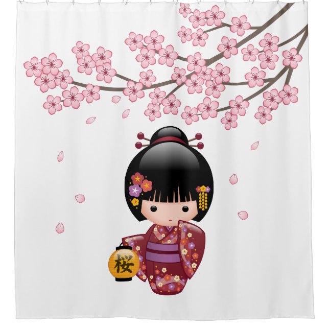 Cortina Para Box Sakura Kokeshi Doll Geisha Girl Cherry Blossom (Frente)