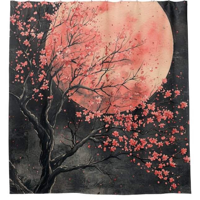 Cortina Para Box Sakura Lua de Sangue Tinta Lavada (2) (Frente)