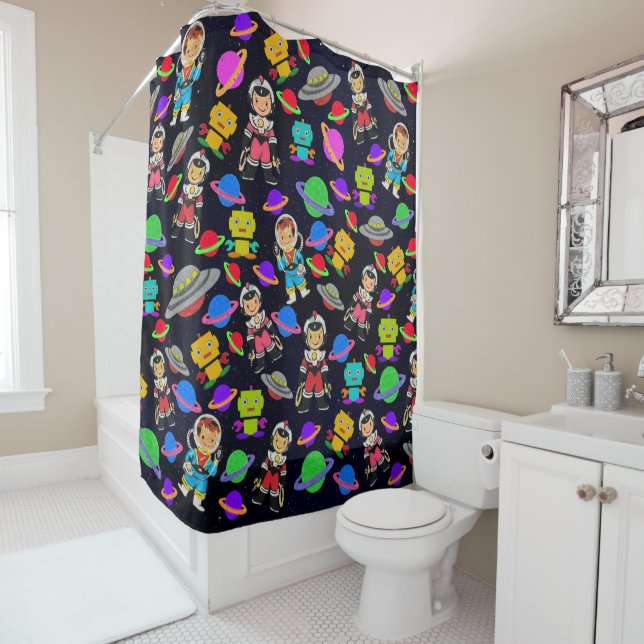 Cortina Para Box Sala de Crianças Retro-Robôs e Astronautas (In Situ)