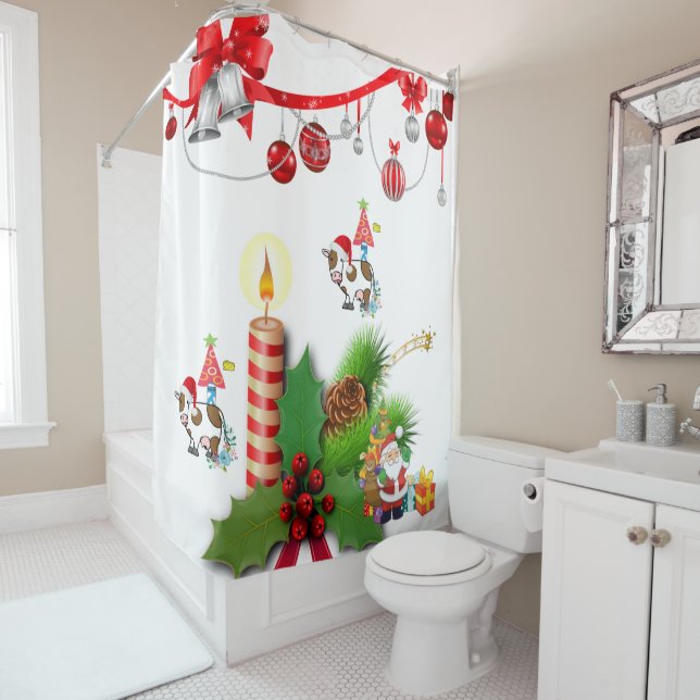 Cortina Para Box Santa Christmas Shower Curtain Cow Country  (In Situ)