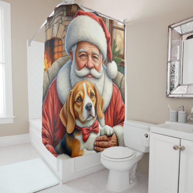 Cortina Para Box Santa Claus Holding Beagle Christmas Art (In Situ)