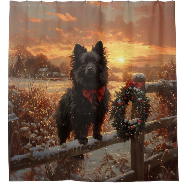 Cortina Para Box Schipperke Dog Rustic Winter Sunset (Frente)