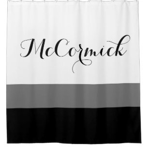 Cortina Para Box Script de Monograma com Cinza Negra Branca Moderna