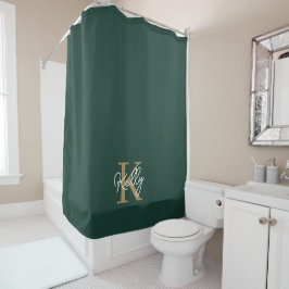Cortina Para Box Script Dourado Monograma do Emerald Green moderno