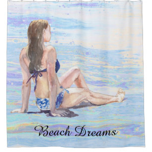 Cortina Para Box *~* Sea Shore Beach Woman Sun bathe AR29