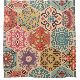 Cortina Para Box Seamless colorful patchwork tile with Islam, Arabi