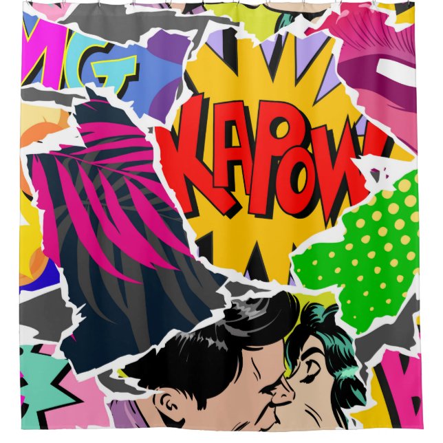 Cortina Para Box Seamless pattern pop art comics style. Collage of  (Frente)
