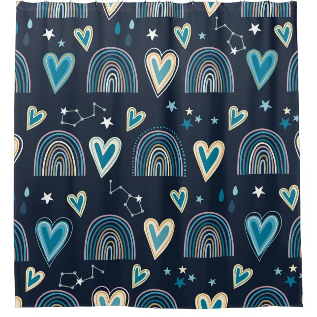 Cortina Para Box Seamless pattern with hearts, rainbows and celesti (Frente)