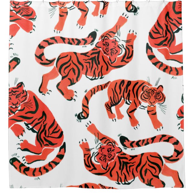 Cortina Para Box Seamless pattern with painted in gouache tigers in (Frente)