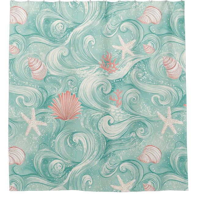 Cortina Para Box Seashells and Ocean Waves Pattern (3) (Frente)