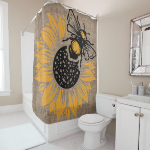 Cortina Para Box Sede Rustic Bee and Sunflower Home Decor