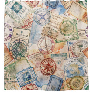Cortina Para Box Selo de Passaporte Rústico Padrão de Viagem (9)