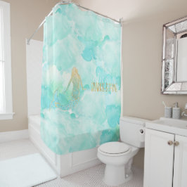 Cortina Para Box Sereia Aqua Dourada Sparkle