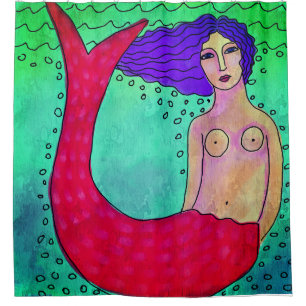 Cortina Para Box Sereia com Abstrato de arte de cabelo roxo