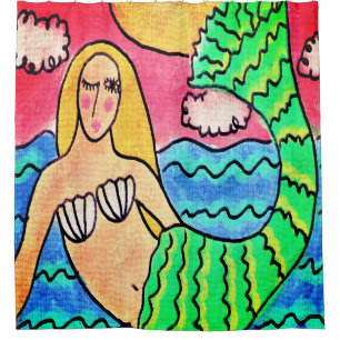 Cortina Para Box Sereia na Arte Abstrato à Luz do Sol
