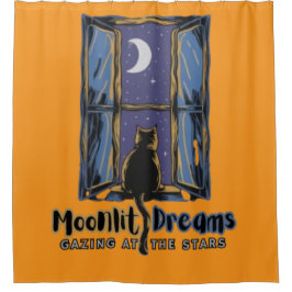 Cortina Para Box Serenidade lunar: Noite de Cat com Lua e Estrelas