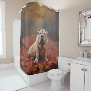 Cortina Para Box Shar Pei na queda de folhas de outono inspira