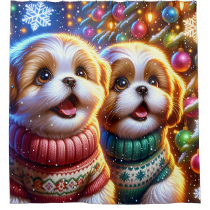 Cortina Para Box "Shh Tzu Puppies Papai noel Sighting"