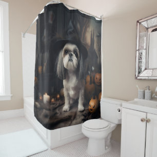 Cortina Para Box Shih Tzu Abóboras Halloween Assustador
