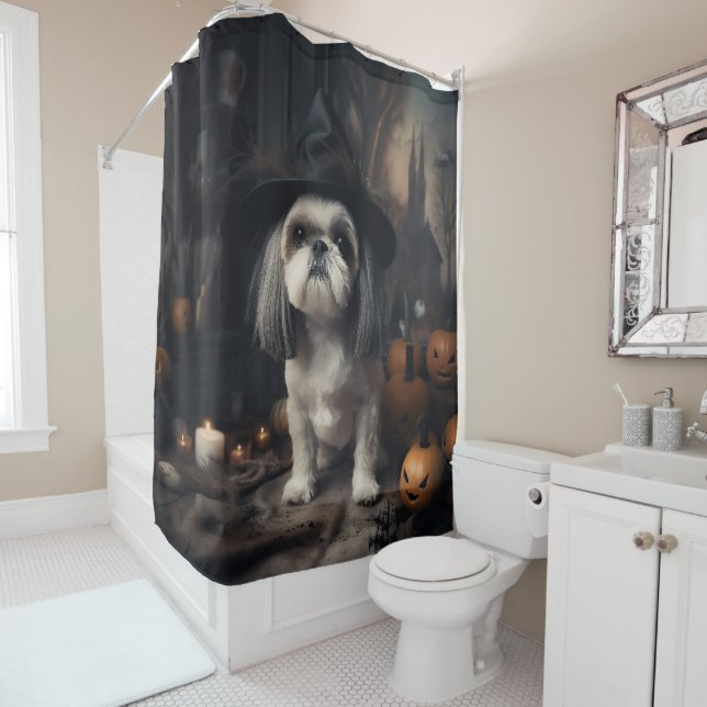 Cortina Para Box Shih Tzu Pumpkins Halloween Scary (In Situ)