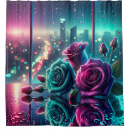 Cortina Para Box "Shimmering Raindrop Rosa Cityscape Bokeh Art"