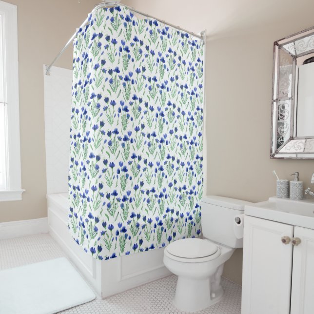 Cortina Para Box Shower Curtain - Blue Flowers Pattern (In Situ)