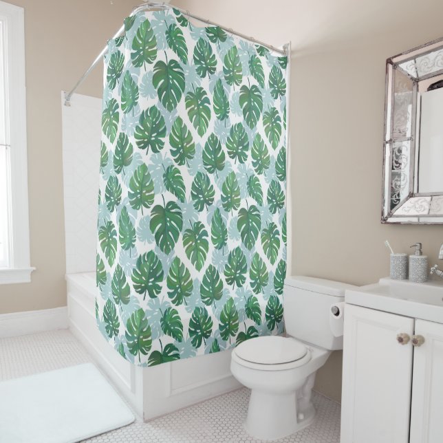 Cortina Para Box Shower Curtain - "Palm Leaves" (In Situ)
