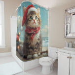 Cortina Para Box Siberian Cat Christmas Vintage Beach<br><div class="desc">Traga o calor dos feriados para a costa com esta charmosa design inspirada na vintagem, apresentando um Gato festivo sentado numa praia de sereno. Com um clássico toque de feriado de tons nostálgicos e vibrações costeiras, esta trabalho de arte captura a magia do Natal pelo mar. Perfeito para espalhar alegria...</div>