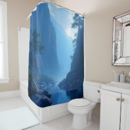 Cortina Para Box Silêncio Zen em paisagem azul