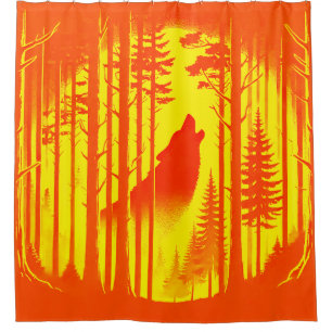 Cortina Para Box Silhueta Dramática de Lobo na Floresta